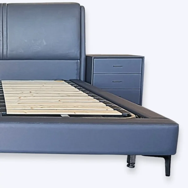 Marquis Leather Master Bedroom Suite – 3-Piece Bed Frame with Headboard and Bedside Tables - Image 3